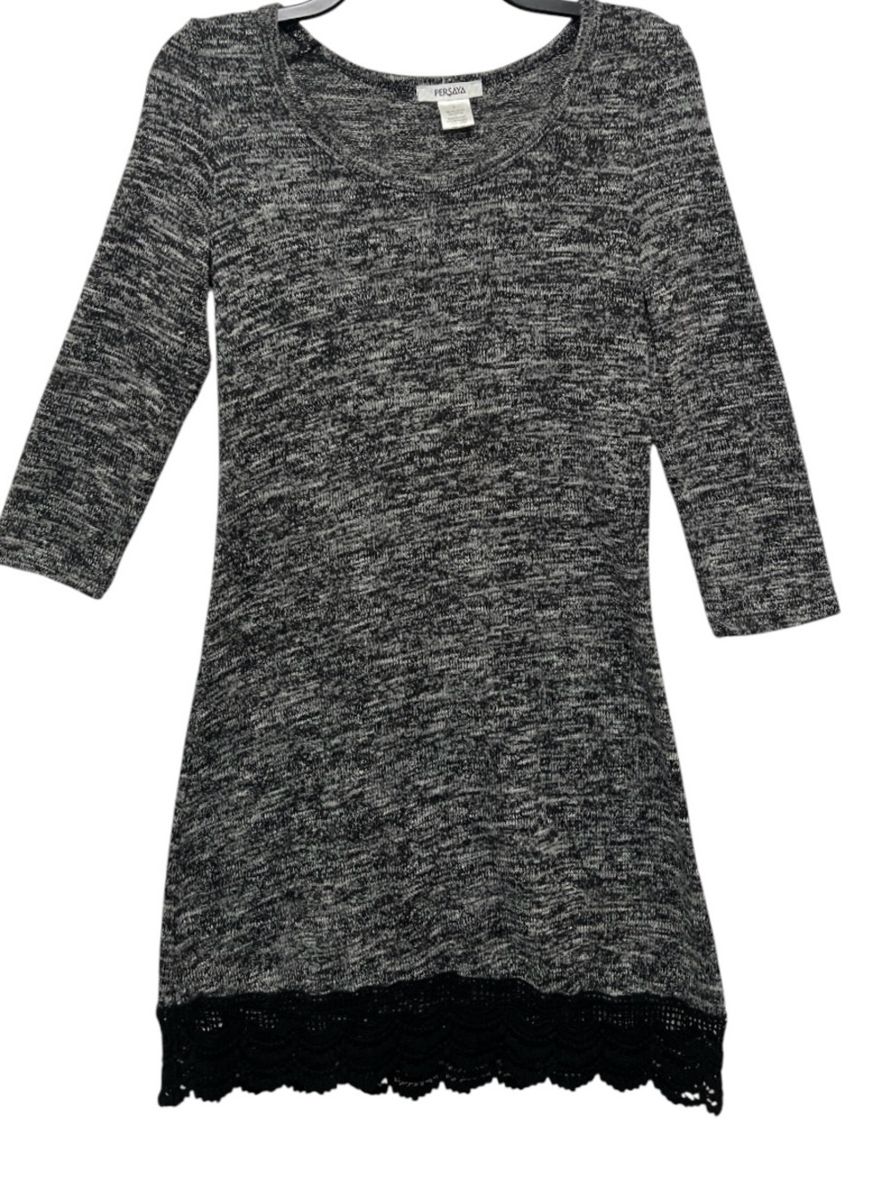 Persaya Heathered Gray Knit Midi Dress with Lace Hem